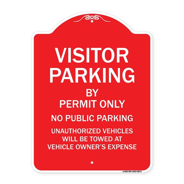 Visitor Parking By Permit No Public Parking Heavy-Gauge Aluminum Sign, 24" x 18", RW-1824-9871